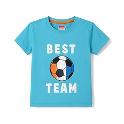 Babyhug 100% Cotton Single Jersey Knit Half Sleeves T-Shirt & Shorts Set Football Print - Orange & Blue
