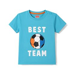 Babyhug 100% Cotton Single Jersey Knit Half Sleeves T-Shirt & Shorts Set Football Print - Orange & Blue