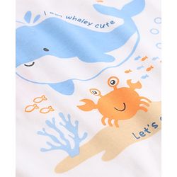 Babyhug Single Jersey Knit Half Sleeves T-Shirt & Shorts Set With Whale & Crab Print - White & Navy Blue