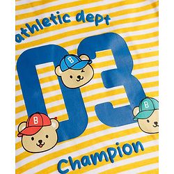 Babyhug 100% Cotton Single Jersey Knit Half Sleeves Striped T-Shirt & Shorts Set With Bear Print - Multicolor