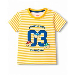 Babyhug 100% Cotton Single Jersey Knit Half Sleeves Striped T-Shirt & Shorts Set With Bear Print - Multicolor