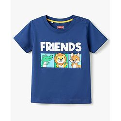 Babyhug Single Jersey Knit Half Sleeves T-Shirt & Shorts Set With Text Print - Navy Blue & Yellow