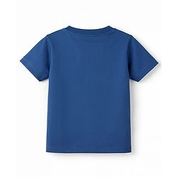 Babyhug Single Jersey Knit Half Sleeves T-Shirt & Shorts Set With Text Print - Navy Blue & Yellow