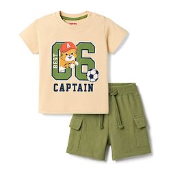 Babyhug Single Jersey Knit Half Sleeves T-Shirt & Shorts Set With Text Print - Multicolor