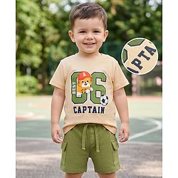 Babyhug 100% Cotton Single Jersey Knit Half Sleeves T-Shirt & Shorts Set With Text Print - Multicolor