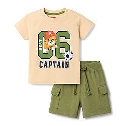 Babyhug 100% Cotton Single Jersey Knit Half Sleeves T-Shirt & Shorts Set With Text Print - Multicolor