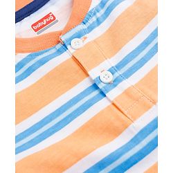 Babyhug 100% Cotton Single Jersey Knit Half Sleeves Striped T-Shirt & Shorts Set - Multicolor