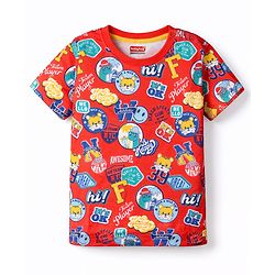 Babyhug Cotton Knit Half Sleeves T-Shirt With Text Print - Multicolor