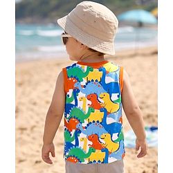 Babyhug Cotton Knit Sleeveless Tank T-Shirt With Dino Print - Multicolor