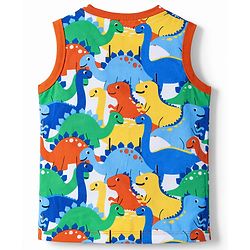 Babyhug Cotton Knit Sleeveless Tank T-Shirt With Dino Print - Multicolor