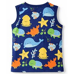 Babyhug Cotton Knit Sleeveless Tank T-Shirt With Sea Animals Print - Multicolor