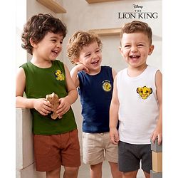 Babyhug Disney Cotton Single Jersey Knit T-Shirts with Sleeveless Styling and The Lion King Print in for in Navy Blue for Pack of 3 3-6 Months