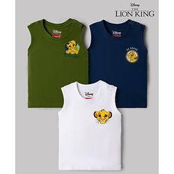 Babyhug Disney Cotton Single Jersey Knit T-Shirts with Sleeveless Styling and The Lion King Print in for in Navy Blue for Pack of 3 3-6 Months