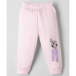 Babyhug Disney Single Jersey Knit Full Sleeves T-Shirt & Pyjama Night Suit with Unicorn & Minnie Mouse Print - Pink