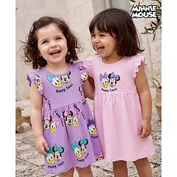Babyhug Disney Single Jersey Knit Frill Sleeves With Minnie Mouse & Friend Graphics Pack of 2 - Pink & Lavender
