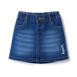 Babyhug Mid Thigh Washed Denim Skirt with Text Embroidery & Stretch - Blue
