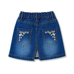 Babyhug Mid Thigh Washed Denim Skirt with Text Embroidery & Stretch - Blue