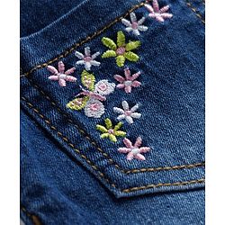 Babyhug Mid Thigh Washed Denim Skirt with Text Embroidery & Stretch - Blue