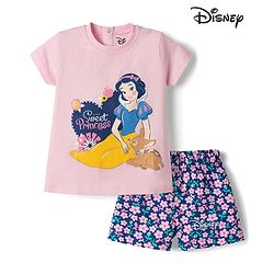 Babyhug Disney 100% Cotton Knit Half Sleeves T-Shirt & Shorts Night Suit With Snow White Graphics - Multicolor