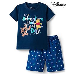 Babyhug Disney Single Jersey Knit Half Sleeves T-Shirt & Shorts Night Suit Winnie the Pooh & Friends Graphics -  Navy