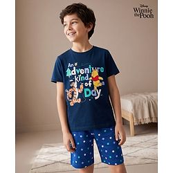 Babyhug Disney Single Jersey Knit Half Sleeves T-Shirt & Shorts Night Suit Winnie the Pooh & Friends Graphics -  Navy