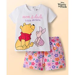 Babyhug Disney Single Jersey Knit Half Sleeves T-Shirt & Shorts Night Suit Winnie the Pooh & Friends Graphics - Multicolour