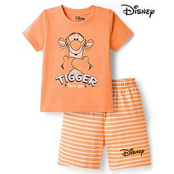 Babyhug Disney Single Jersey Knit Half Sleeves T-Shirt & Shorts Night Suit with Tigger Graphics - Orange