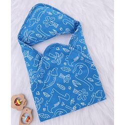 Babyhug Interlock Knit Hooded Towel with Dino Print L 74 x B 74 cm - Blue