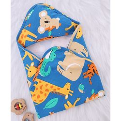 Babyhug Interlock Knit Hooded Towel with Animal Print L 75 x B 75 cm - Blue