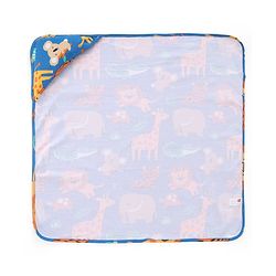 Babyhug Interlock Knit Hooded Towel with Animal Print L 75 x B 75 cm - Blue