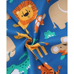 Babyhug Interlock Knit Hooded Towel with Animal Print L 75 x B 75 cm - Blue