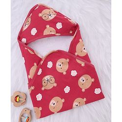 Babyhug Interlock Knit Hooded Towel with Teddy Print L 74.5 x B 74.5 cm - Red