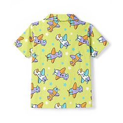 Babyhug Cotton Knit Half Sleeves Aeroplane Printed Co-Ords Shirt & Pyjama Night Suit - Yellow