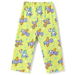 Babyhug Cotton Knit Half Sleeves Aeroplane Printed Co-Ords Shirt & Pyjama Night Suit - Yellow
