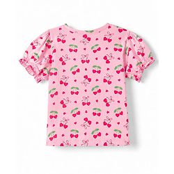 Babyhug 100% Cotton Knit Half Sleeves Top & Pyjama Co-ords Night Suit With Strawberry Print - Pink