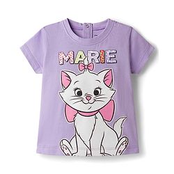 Babyhug Disney Single Jersey Knit Half Sleeves T-Shirt & Shorts Night Suit with Marie Graphics - Lilac