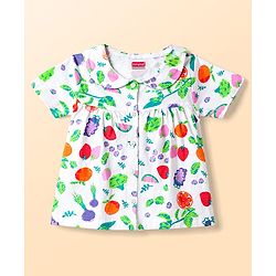 Babyhug Cotton Knit Half Sleeves Tropical Theme Printed Co-Ords Top & Pyjama Night Suit - White