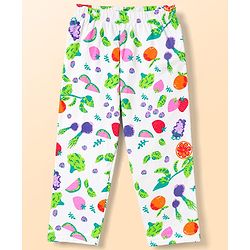 Babyhug Cotton Knit Half Sleeves Tropical Theme Printed Co-Ords Top & Pyjama Night Suit - White
