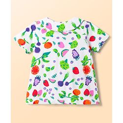 Babyhug Cotton Knit Half Sleeves Tropical Theme Printed Co-Ords Top & Pyjama Night Suit - White