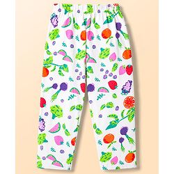 Babyhug Cotton Knit Half Sleeves Tropical Theme Printed Co-Ords Top & Pyjama Night Suit - White