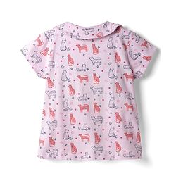 Babyhug Cotton Knit Half Sleeves Animal Printed Co-Ords Top & Pyjama Night Suit - Light Pink