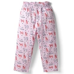 Babyhug Cotton Knit Half Sleeves Animal Printed Co-Ords Top & Pyjama Night Suit - Light Pink