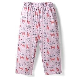 Babyhug Cotton Knit Half Sleeves Animal Printed Co-Ords Top & Pyjama Night Suit - Light Pink