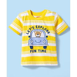 Babyhug Cotton Knit T-Shirt Half Sleeves Striped with Graphics Multi Color 12-18 Months