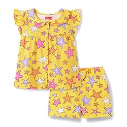 Babyhug 100% Cotton Knit Half Sleeves Sea Life Printed Co-Ords Top & Shorts Night Suit - Yellow