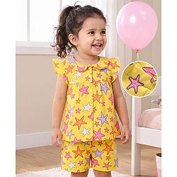 Babyhug 100% Cotton Knit Half Sleeves Sea Life Printed Co-Ords Top & Shorts Night Suit - Yellow