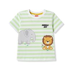 Babyhug Cotton Knit T-Shirt Half Sleeves Striped with Graphics Multi Color 6-9 Months