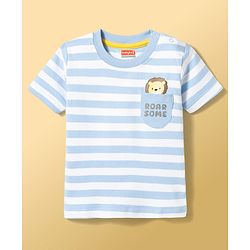 Babyhug Cotton Knit T-Shirt Half Sleeves Striped with Graphics Multi Color 6-9 Months