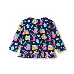 Babyhug Cotton Knit Full Sleeves Floral Printed Co-Ords Top & Pyjama Night Suit - Navy Blue