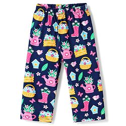 Babyhug Cotton Knit Full Sleeves Floral Printed Co-Ords Top & Pyjama Night Suit - Navy Blue